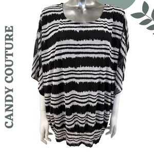 🛍️ Candy Couture Plus Black & White Striped Blouse – Size 2X